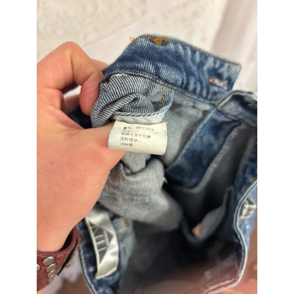 Blue Denim High Waist 90s Vibe Baggy Streetwear Shorts Size XXS